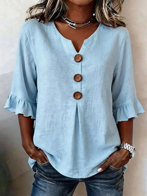 Romantic V-Neck Decorative Button Top