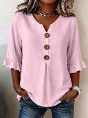 Romantic V-Neck Decorative Button Top