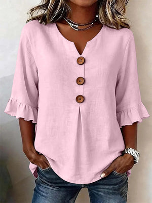Romantic V-Neck Decorative Button Top