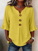 Romantic V-Neck Decorative Button Top