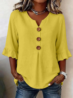 Romantic V-Neck Decorative Button Top