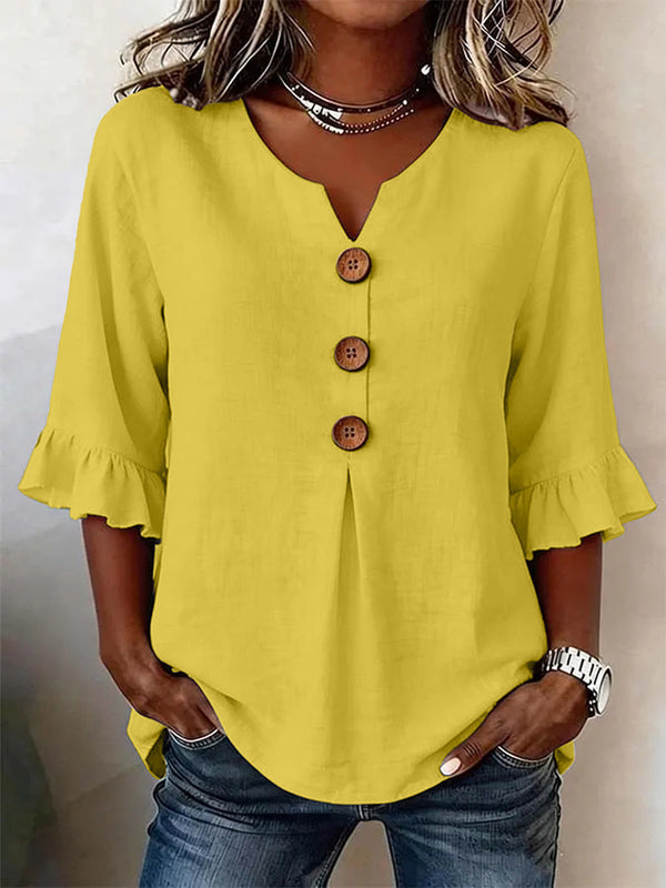 Romantic V-Neck Decorative Button Top