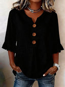 Romantic V-Neck Decorative Button Top