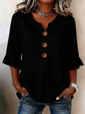 Romantic V-Neck Decorative Button Top