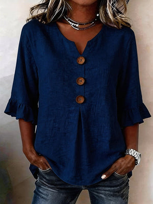 Romantic V-Neck Decorative Button Top