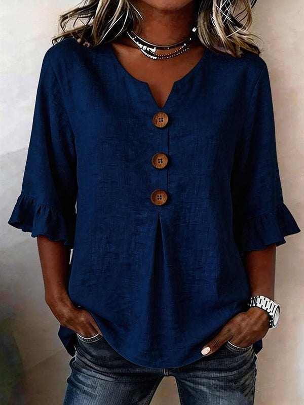 Romantic V-Neck Decorative Button Top