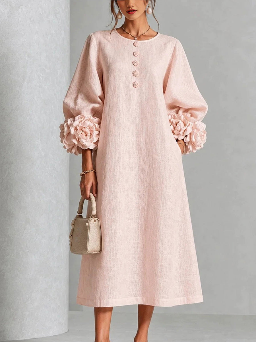 Romantic Floral Balloon Sleeve Midi Dress