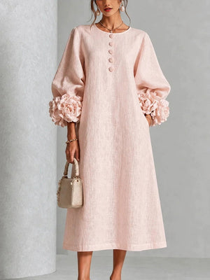 Romantic Floral Balloon Sleeve Midi Dress