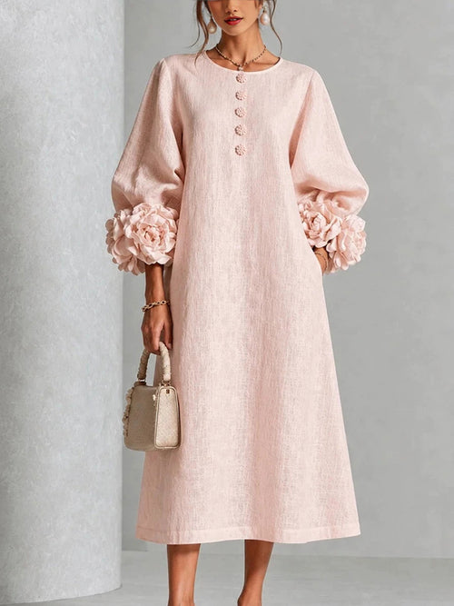 Romantic Floral Balloon Sleeve Midi Dress
