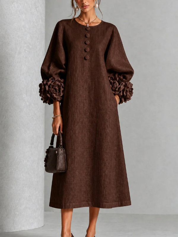 Romantic Floral Balloon Sleeve Midi Dress