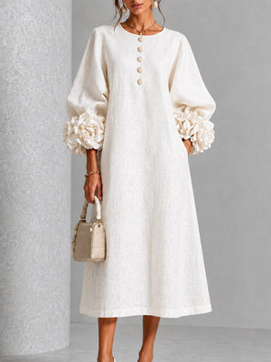 Romantic Floral Balloon Sleeve Midi Dress