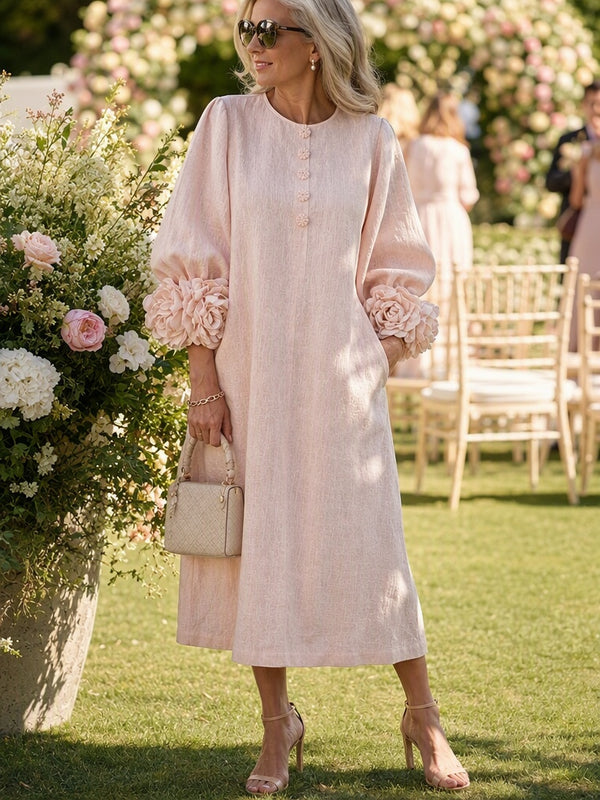 Romantic Floral Balloon Sleeve Midi Dress