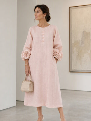 Romantic Floral Balloon Sleeve Midi Dress