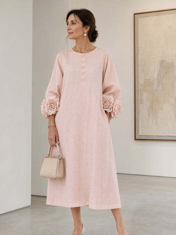 Romantic Floral Balloon Sleeve Midi Dress