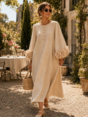 Romantic Floral Balloon Sleeve Midi Dress