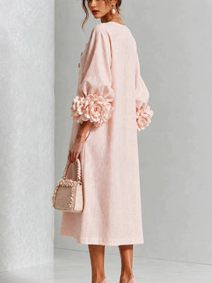Romantic Floral Balloon Sleeve Midi Dress