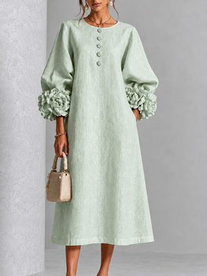 Romantic Floral Balloon Sleeve Midi Dress