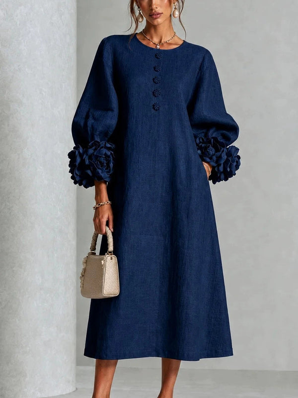 Romantic Floral Balloon Sleeve Midi Dress