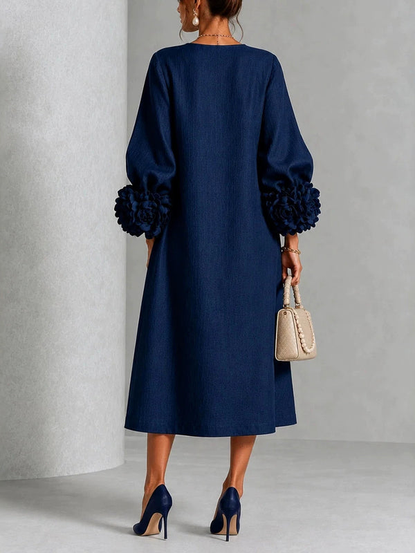 Romantic Floral Balloon Sleeve Midi Dress