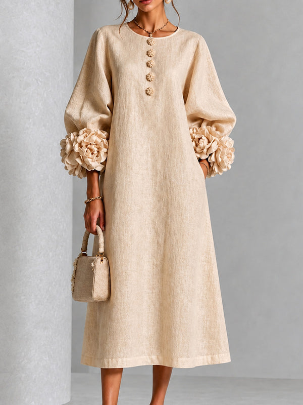 Romantic Floral Balloon Sleeve Midi Dress