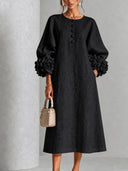 Romantic Floral Balloon Sleeve Midi Dress