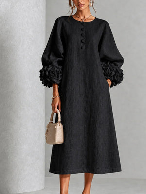 Romantic Floral Balloon Sleeve Midi Dress