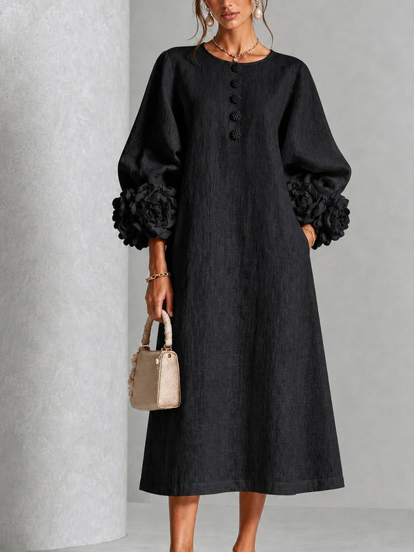 Romantic Floral Balloon Sleeve Midi Dress