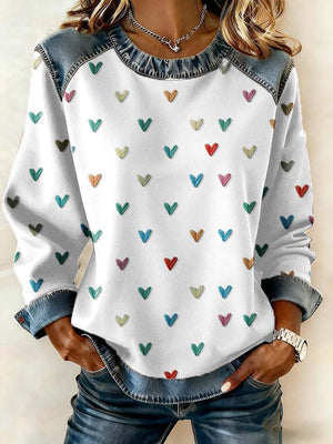 Romantic Heart Patchwork Casual Sweatshirt