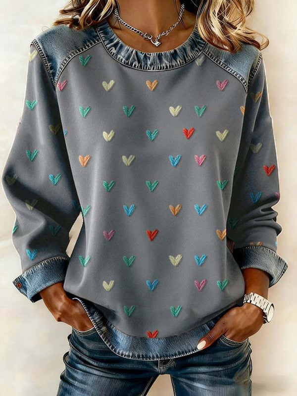 Romantic Heart Patchwork Casual Sweatshirt