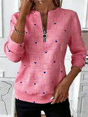 Romantic Heart Pattern Zip-Up Top