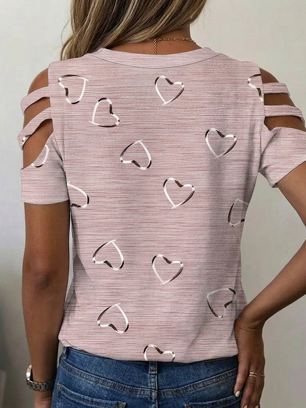 Romantic Heart Print Short Sleeve Top