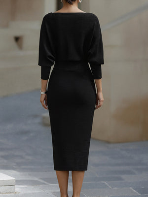 Slim-Fit Elegant Commuter Midi Dress