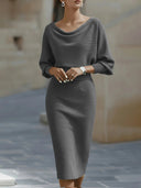 Slim-Fit Elegant Commuter Midi Dress
