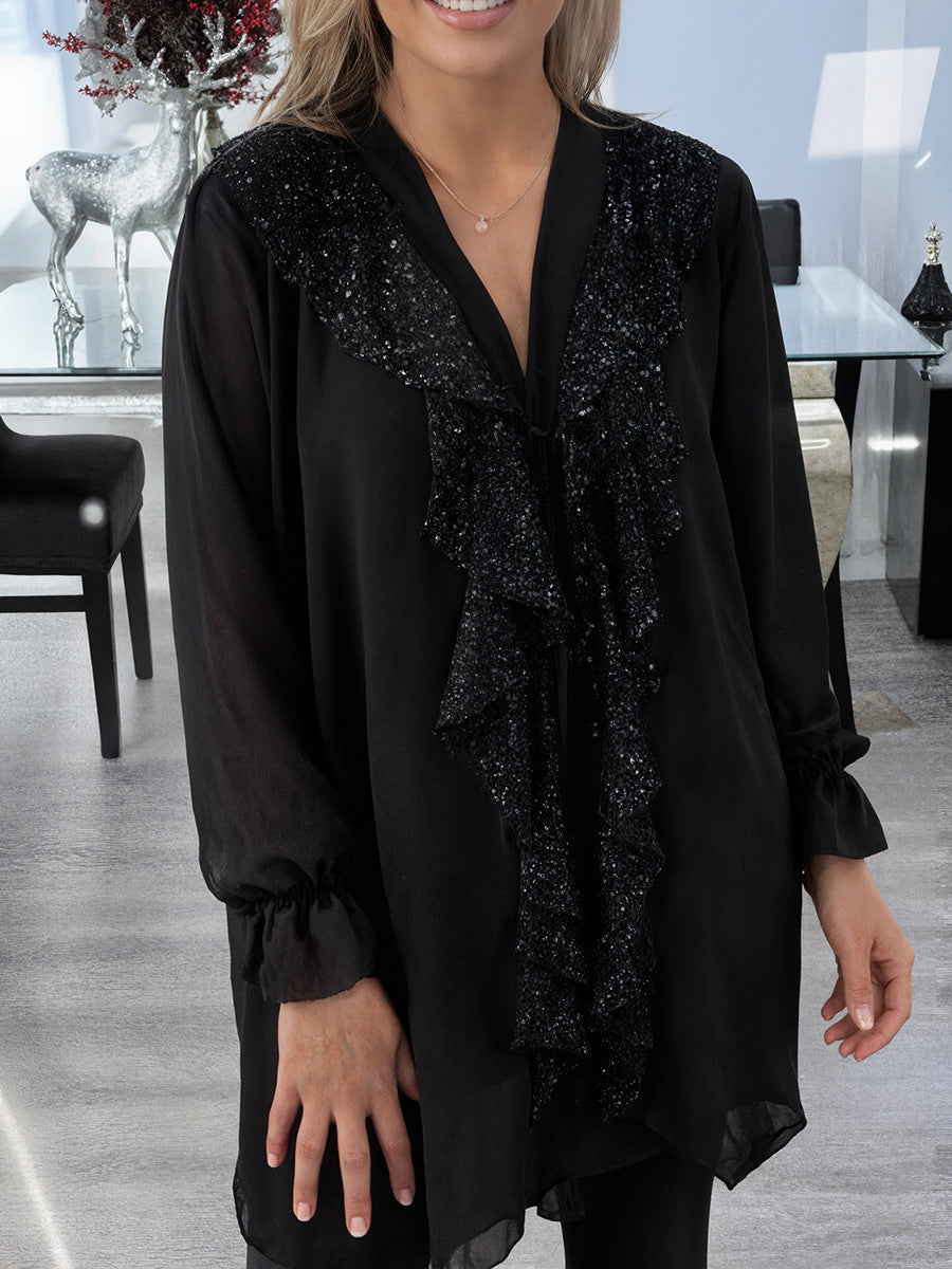 Soft Chiffon V-Neck Sequin Blouse