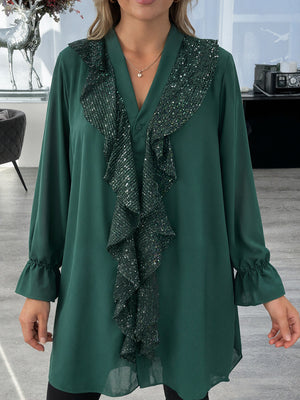 Soft Chiffon V-Neck Sequin Blouse