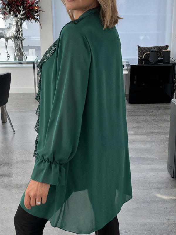 Soft Chiffon V-Neck Sequin Blouse