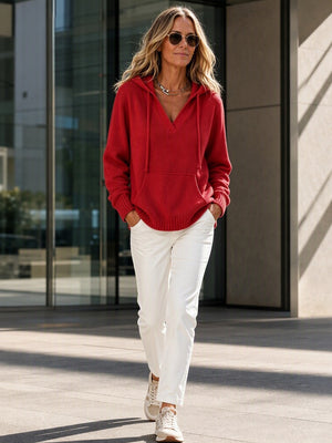 Soft Hooded Pocket Knit Sweater