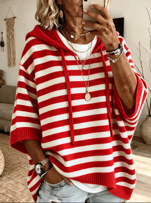 Soft Hooded Striped Knit Sweater