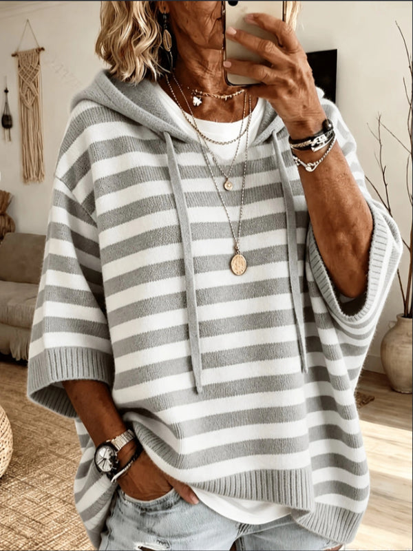 Soft Hooded Striped Knit Sweater