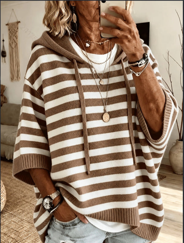 Soft Hooded Striped Knit Sweater