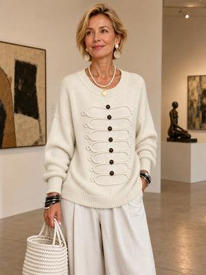 Soft Raised Cord Detail Knit Sweater
