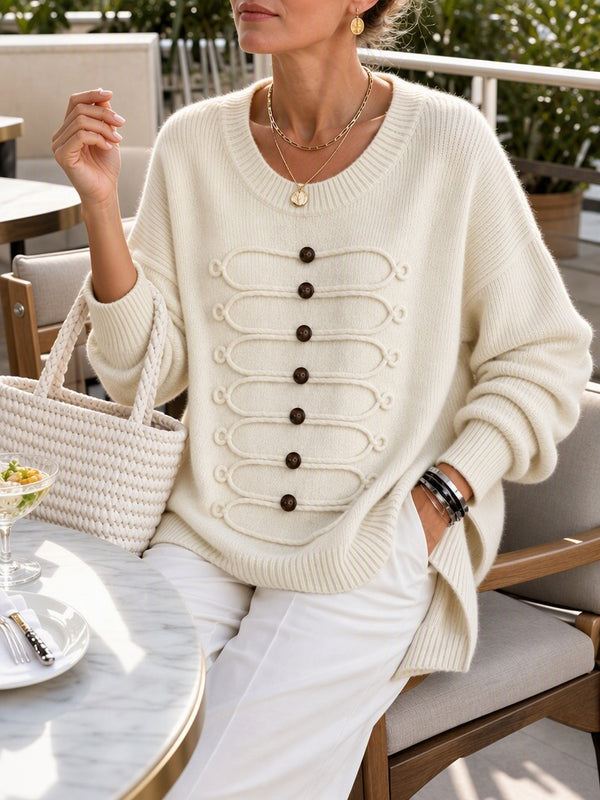 Soft Raised Cord Detail Knit Sweater