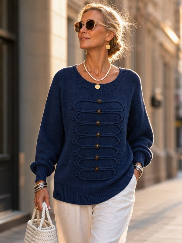 Soft Raised Cord Detail Knit Sweater