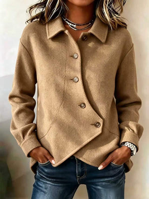 Solid Asymmetric Long Sleeve Coat