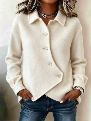 Solid Asymmetric Long Sleeve Coat