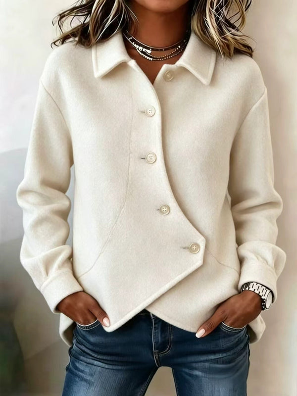Solid Asymmetric Long Sleeve Coat