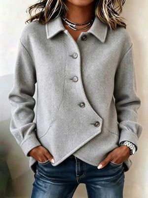 Solid Asymmetric Long Sleeve Coat