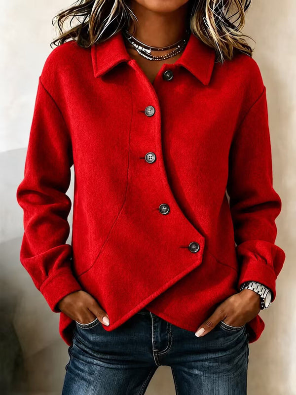 Solid Asymmetric Long Sleeve Coat