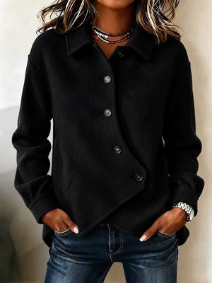 Solid Asymmetric Long Sleeve Coat
