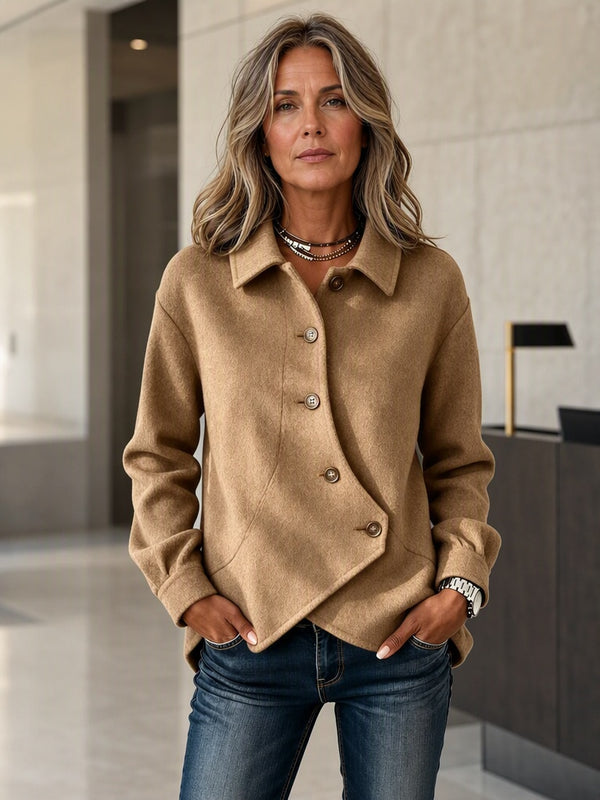 Solid Asymmetric Long Sleeve Coat